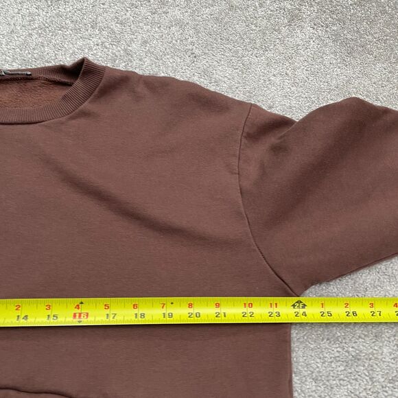 Zara Cropped Drawstring Pullover Sweatshirt Womens Large Brown Fleece Casual - Picture 8 of 11